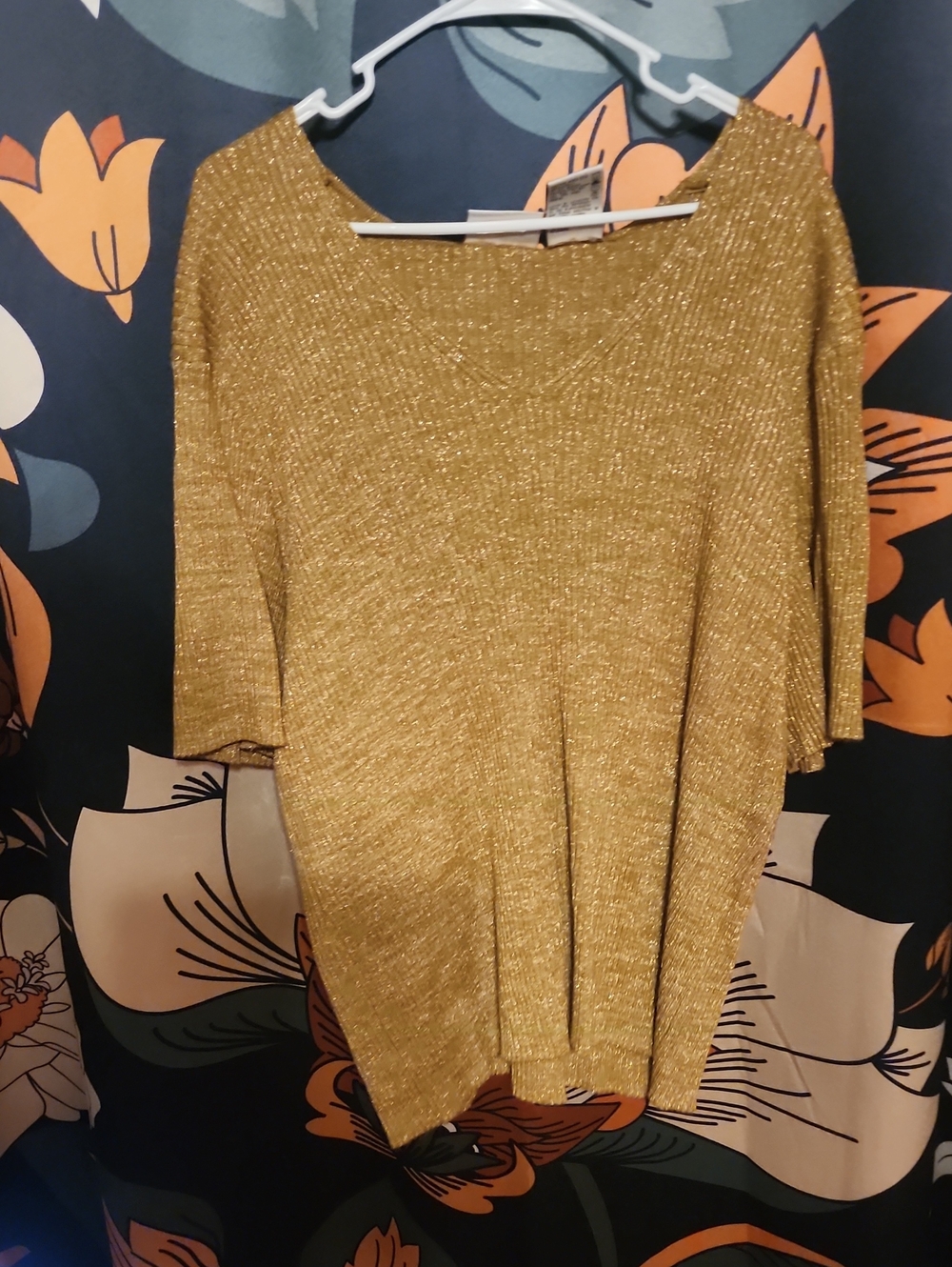 Kathie Lee Collection Shimmery Gold Scoop Neck Sweater